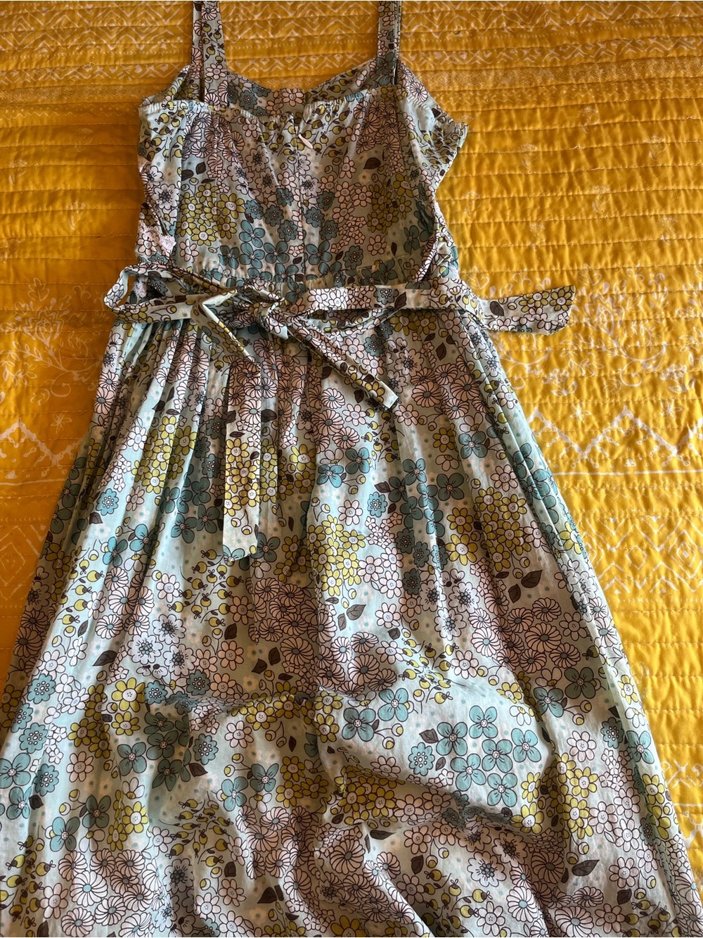 Floral Vintage Spaghetti-Strap Sundress in Aqua and Yellow - Picture 8 of 12